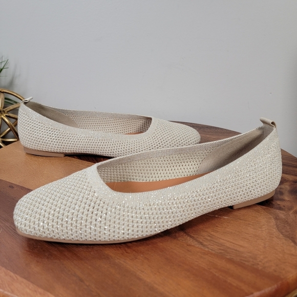Lucky Brand Daneric Knit Flats Size 9 Cream Gold Ballet Flats Square Toe - Picture 5 of 16